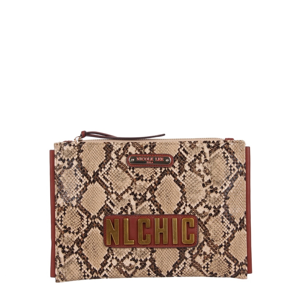 NICOLE LEE DEMETRIA FAUX PYTHON CLUTCH